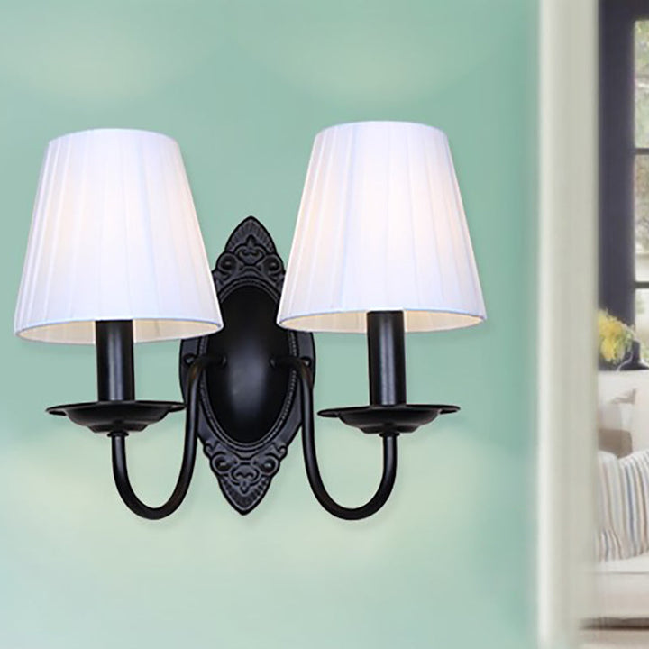 Skørter | Tapered Bedroom Wall Light Rustic Fabric 1/2 Lights Flax/White Wall Mounted Light