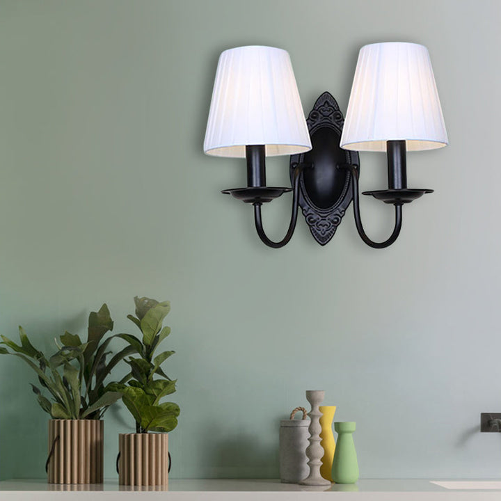 Skørter | Tapered Bedroom Wall Light Rustic Fabric 1/2 Lights Flax/White Wall Mounted Light