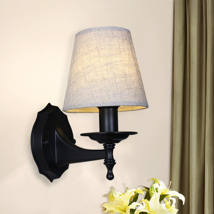 Skørter | Tapered Bedroom Wall Light Rustic Fabric 1/2 Lights Flax/White Wall Mounted Light