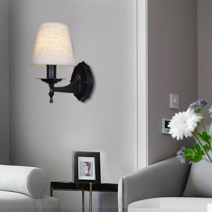 Skørter | Tapered Bedroom Wall Light Rustic Fabric 1/2 Lights Flax/White Wall Mounted Light
