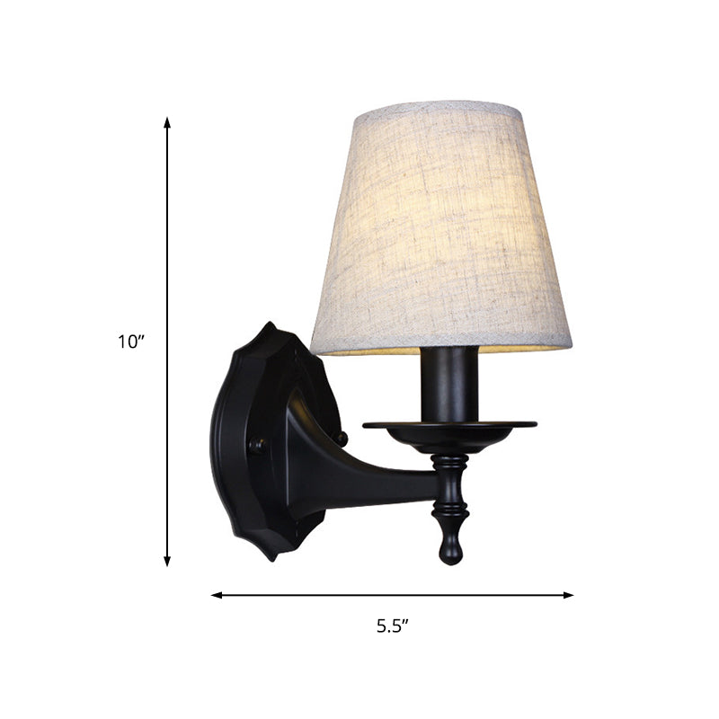 Skørter | Tapered Bedroom Wall Light Rustic Fabric 1/2 Lights Flax/White Wall Mounted Light