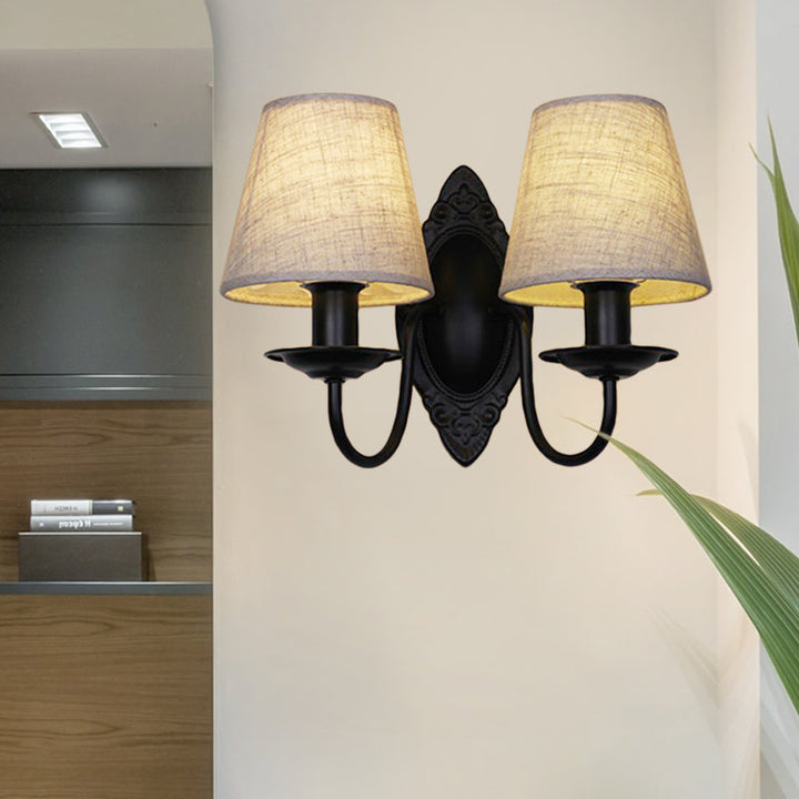 Skørter | Tapered Bedroom Wall Light Rustic Fabric 1/2 Lights Flax/White Wall Mounted Light