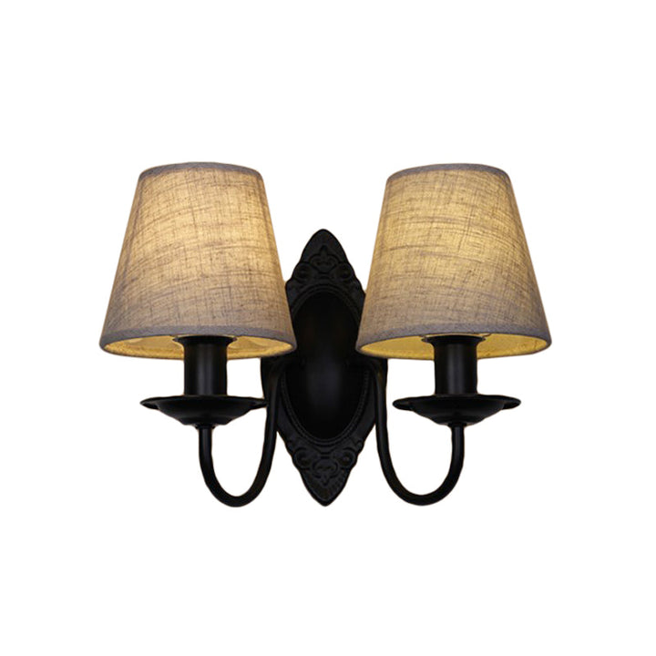 Skørter | Tapered Bedroom Wall Light Rustic Fabric 1/2 Lights Flax/White Wall Mounted Light