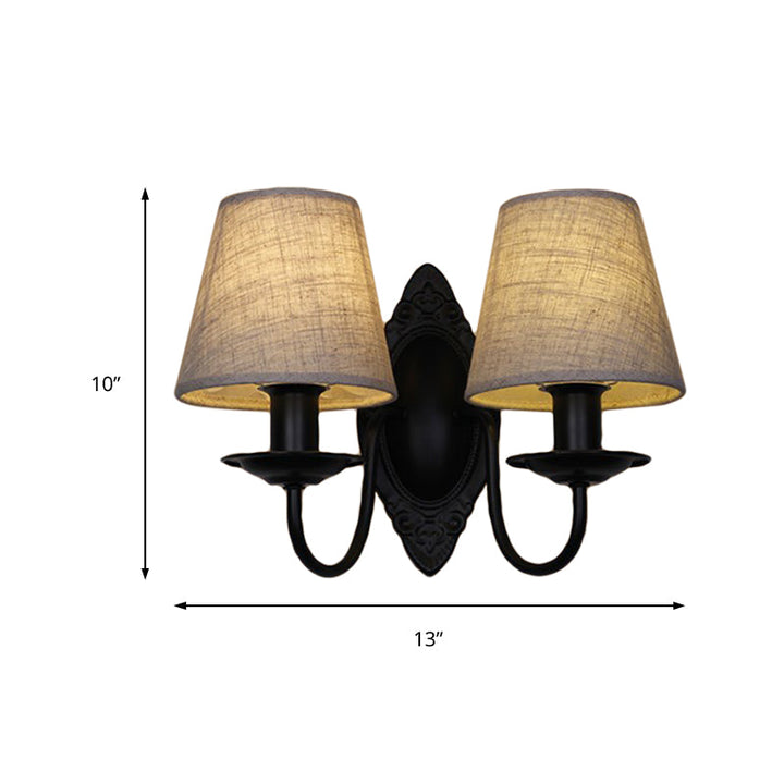 Skørter | Tapered Bedroom Wall Light Rustic Fabric 1/2 Lights Flax/White Wall Mounted Light