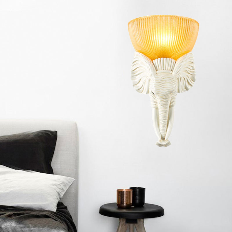 Skørter | Prism Glass Beige Wall Lamp Fixture Bowl 1 Light Vintage Wall Lamp with White/Gold Resin Elephant Base