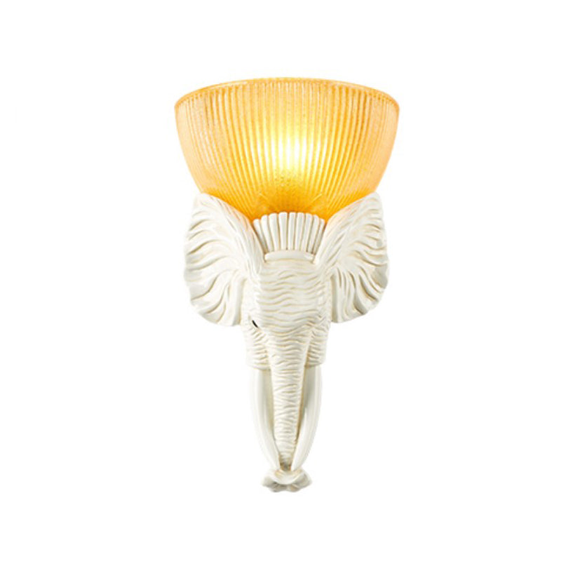 Skørter | Prism Glass Beige Wall Lamp Fixture Bowl 1 Light Vintage Wall Lamp with White/Gold Resin Elephant Base