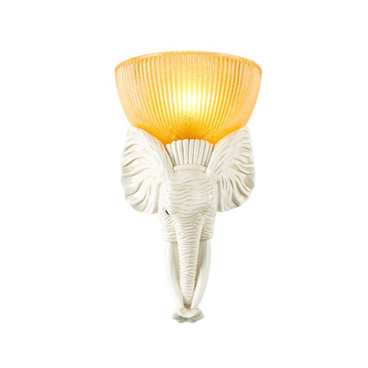 Skørter | Prism Glass Beige Wall Lamp Fixture Bowl 1 Light Vintage Wall Lamp with White/Gold Resin Elephant Base