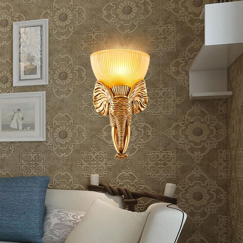 Skørter | Prism Glass Beige Wall Lamp Fixture Bowl 1 Light Vintage Wall Lamp with White/Gold Resin Elephant Base