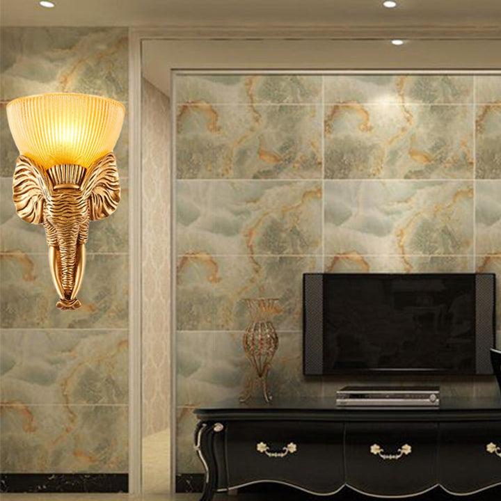 Skørter | Prism Glass Beige Wall Lamp Fixture Bowl 1 Light Vintage Wall Lamp with White/Gold Resin Elephant Base