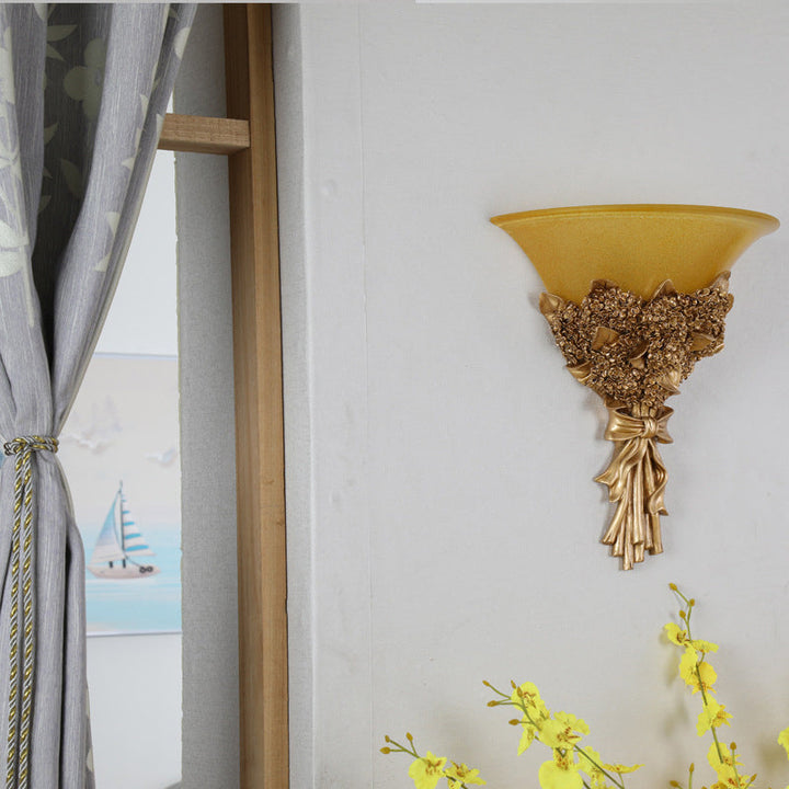 Skørter | Flared Corridor Light Wall Lamp Fitting Vintage Amber/White Glass 1 Light Blue/Gold Flowers Sconces Light