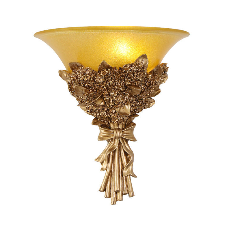 Skørter | Flared Corridor Light Wall Lamp Fitting Vintage Amber/White Glass 1 Light Blue/Gold Flowers Sconces Light