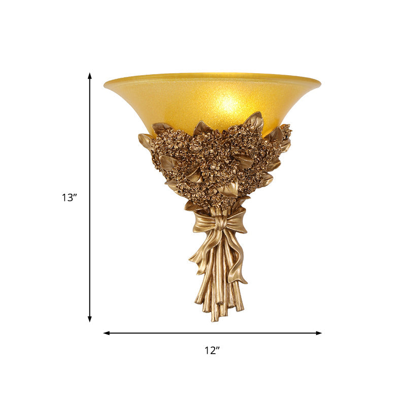 Skørter | Flared Corridor Light Wall Lamp Fitting Vintage Amber/White Glass 1 Light Blue/Gold Flowers Sconces Light