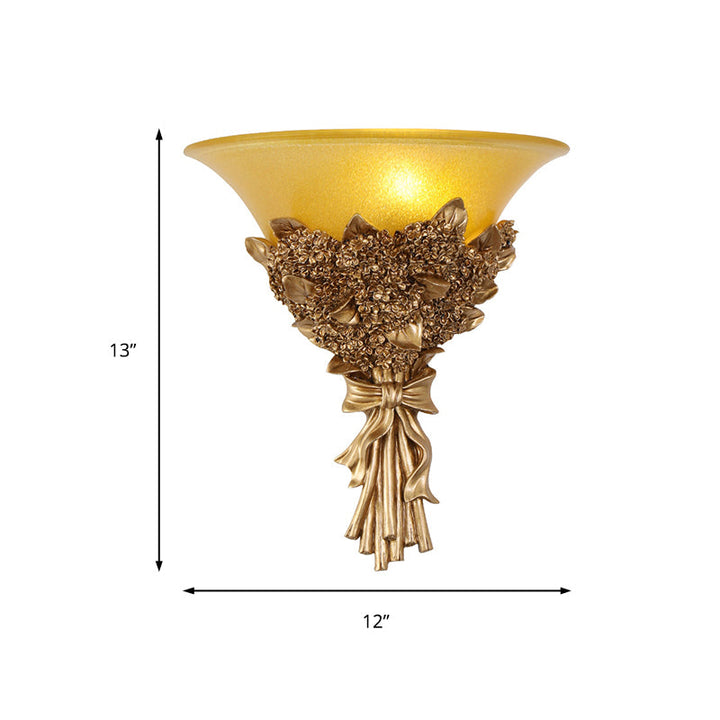 Skørter | Flared Corridor Light Wall Lamp Fitting Vintage Amber/White Glass 1 Light Blue/Gold Flowers Sconces Light