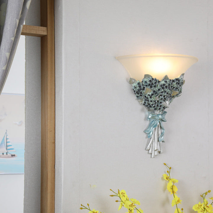 Skørter | Flared Corridor Light Wall Lamp Fitting Vintage Amber/White Glass 1 Light Blue/Gold Flowers Sconces Light