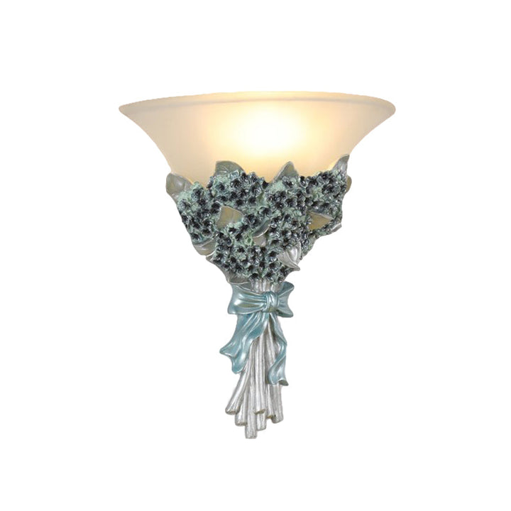 Skørter | Flared Corridor Light Wall Lamp Fitting Vintage Amber/White Glass 1 Light Blue/Gold Flowers Sconces Light