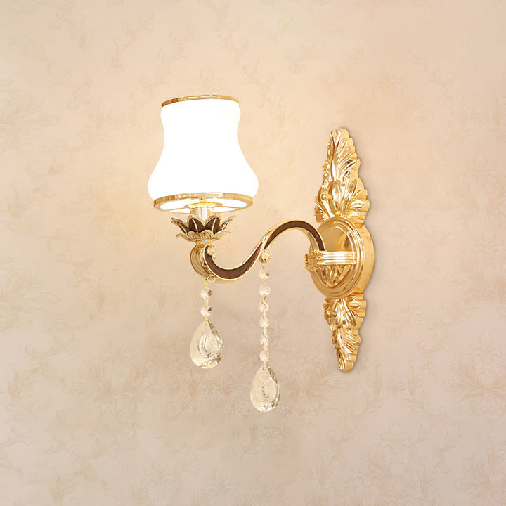 Skørter | Wall Lighting Wall Lamp Classic Engraved Arm Metal Wall Mount Light with White Glass Shade
