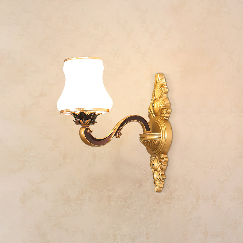 Skørter | Wall Lighting Wall Lamp Classic Engraved Arm Metal Wall Mount Light with White Glass Shade