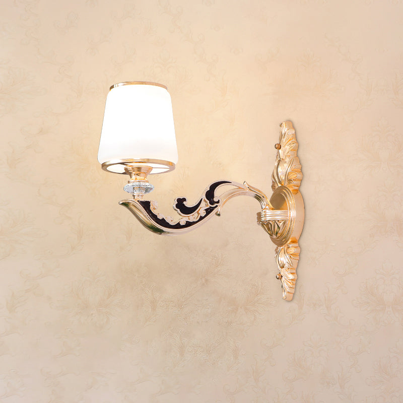 Skørter | Wall Lighting Wall Lamp Classic Engraved Arm Metal Wall Mount Light with White Glass Shade
