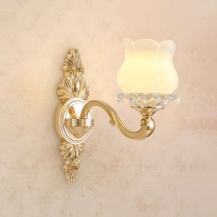 Skørter | Wall Lighting Wall Lamp Classic Engraved Arm Metal Wall Mount Light with White Glass Shade