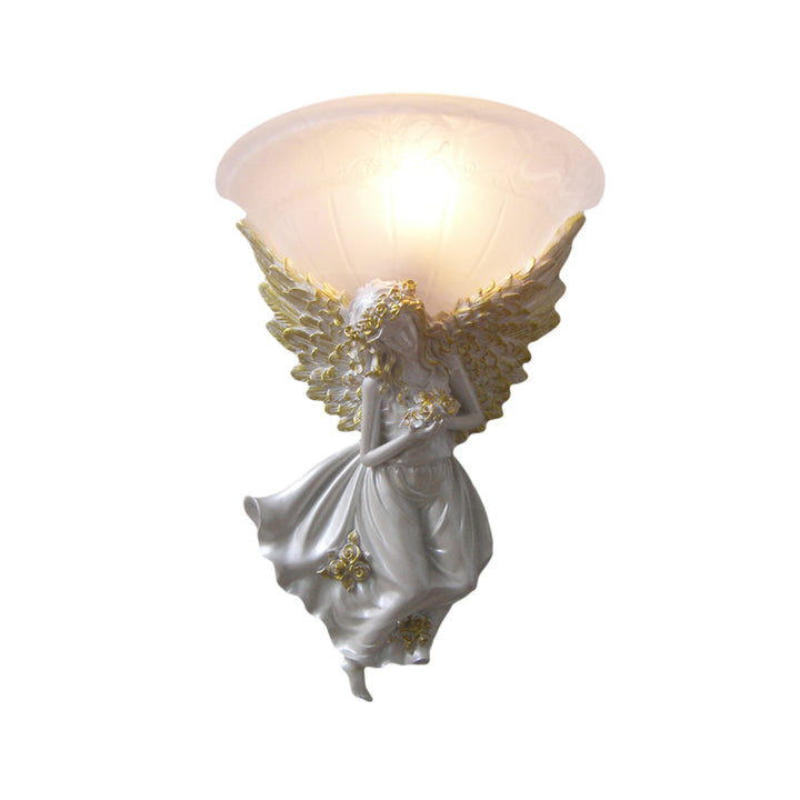 Skørter | Expansive Living Room Wall Lamp Simple Style Frosted/Amber Glass 1 Light Wall Lamp with Gold/White Angel facing Right/Left