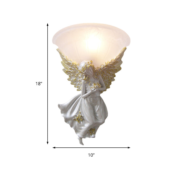 Skørter | Expansive Living Room Wall Lamp Simple Style Frosted/Amber Glass 1 Light Wall Lamp with Gold/White Angel facing Right/Left