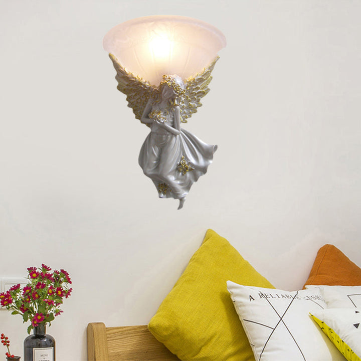 Skørter | Expansive Living Room Wall Lamp Simple Style Frosted/Amber Glass 1 Light Wall Lamp with Gold/White Angel facing Right/Left