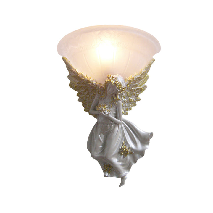 Skørter | Expansive Living Room Wall Lamp Simple Style Frosted/Amber Glass 1 Light Wall Lamp with Gold/White Angel facing Right/Left