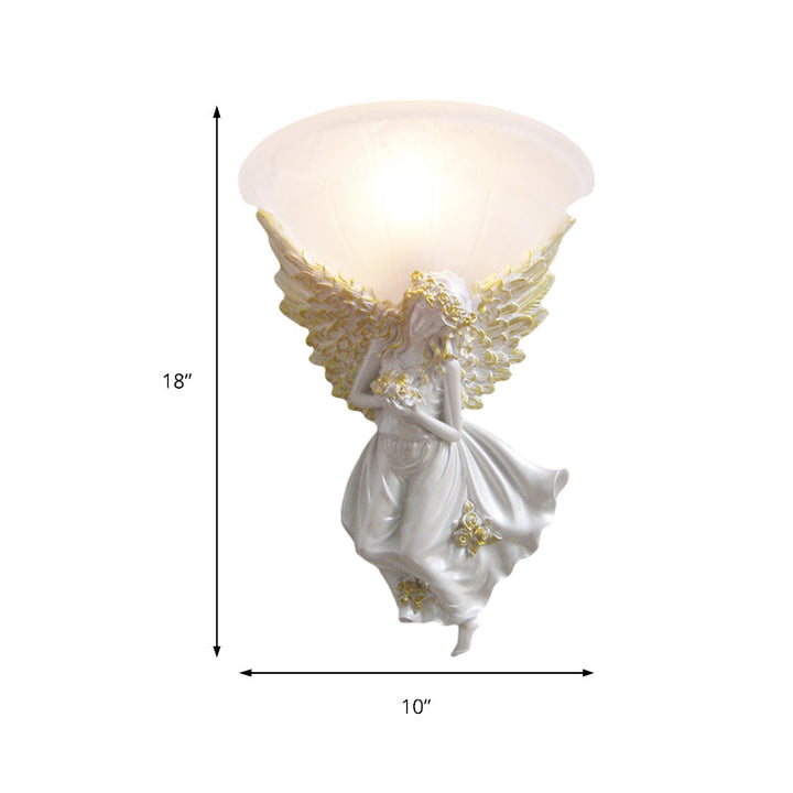 Skørter | Expansive Living Room Wall Lamp Simple Style Frosted/Amber Glass 1 Light Wall Lamp with Gold/White Angel facing Right/Left