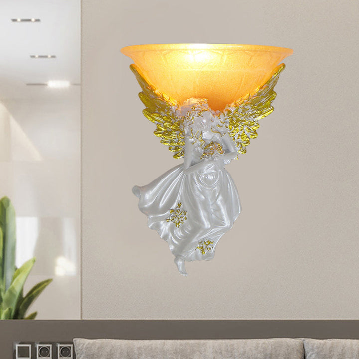 Skørter | Expansive Living Room Wall Lamp Simple Style Frosted/Amber Glass 1 Light Wall Lamp with Gold/White Angel facing Right/Left