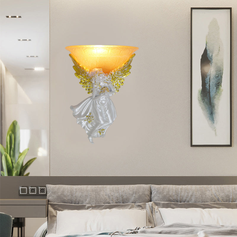 Skørter | Expansive Living Room Wall Lamp Simple Style Frosted/Amber Glass 1 Light Wall Lamp with Gold/White Angel facing Right/Left