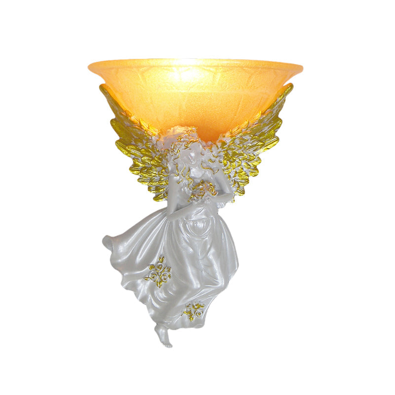 Skørter | Expansive Living Room Wall Lamp Simple Style Frosted/Amber Glass 1 Light Wall Lamp with Gold/White Angel facing Right/Left