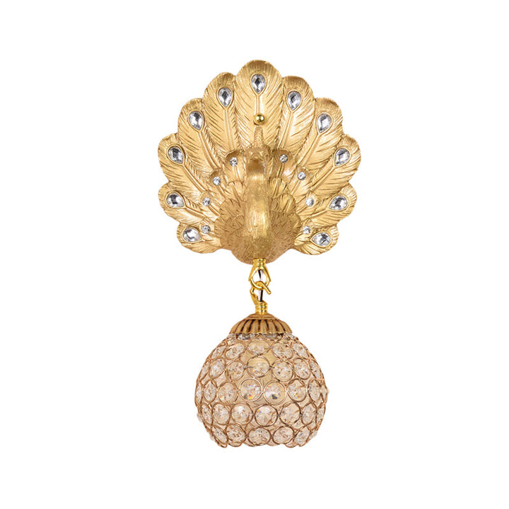 Skørter | Gold Peacock Wall Mounted Lamp Vintage Resin 1 Light Living Room Wall Light with Dome Shade, 8"/14" Wide