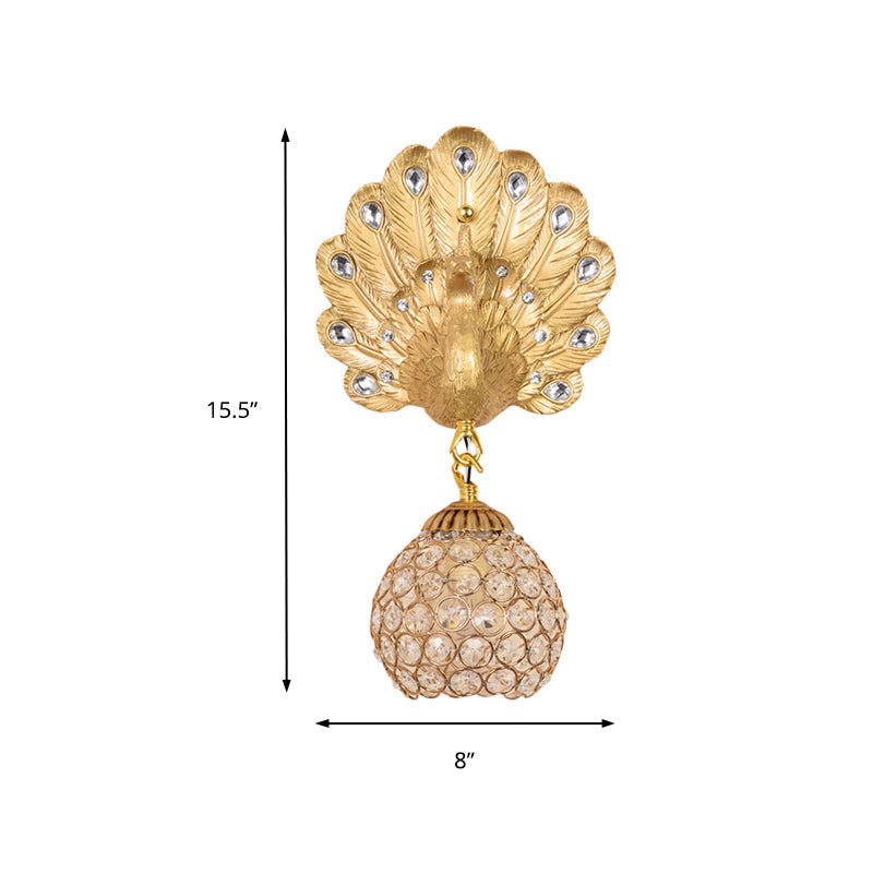 Skørter | Gold Peacock Wall Mounted Lamp Vintage Resin 1 Light Living Room Wall Light with Dome Shade, 8"/14" Wide