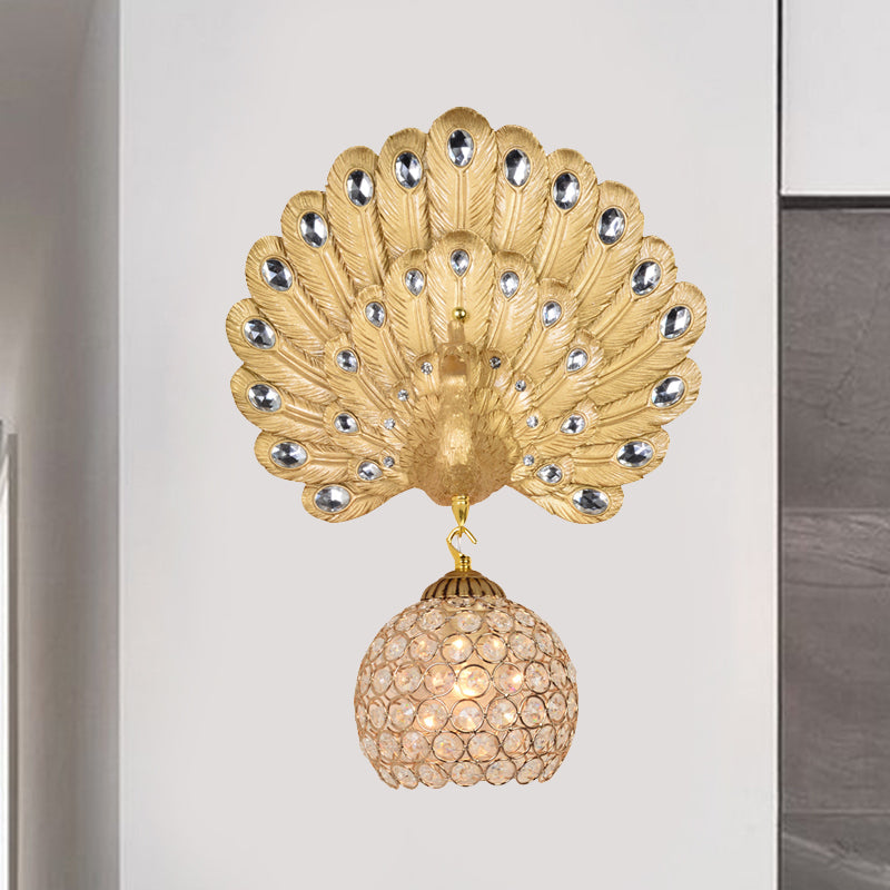 Skørter | Gold Peacock Wall Mounted Lamp Vintage Resin 1 Light Living Room Wall Light with Dome Shade, 8"/14" Wide