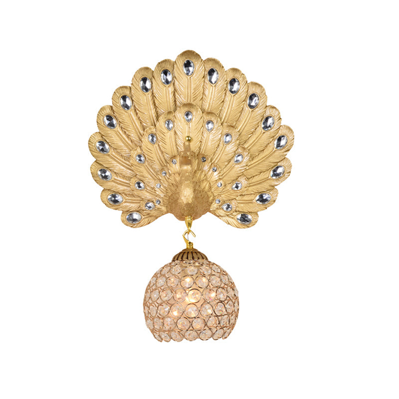 Skørter | Gold Peacock Wall Mounted Lamp Vintage Resin 1 Light Living Room Wall Light with Dome Shade, 8"/14" Wide