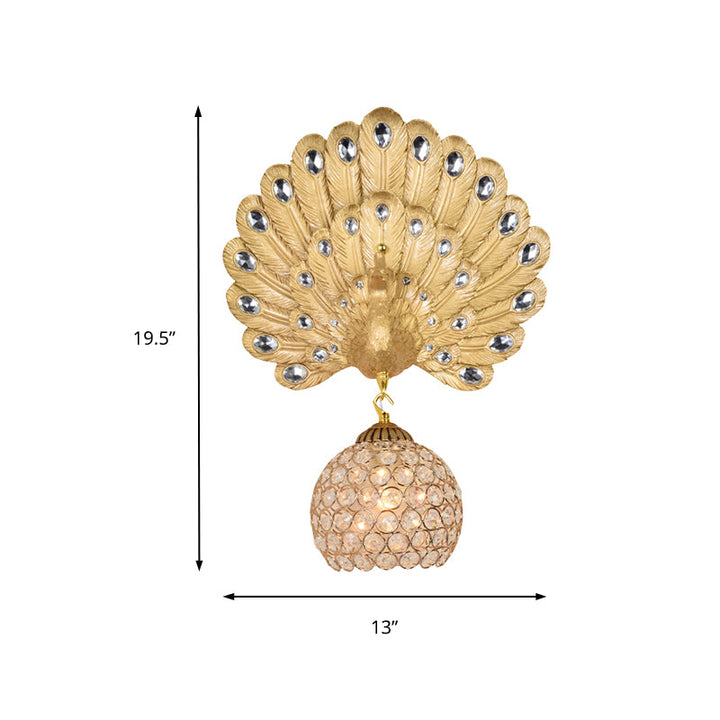 Skørter | Gold Peacock Wall Mounted Lamp Vintage Resin 1 Light Living Room Wall Light with Dome Shade, 8"/14" Wide
