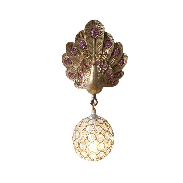 Skørter | Clear Crystal Orb Wall Light with Resin Peacock 1 Light Gold/Pink/White Wall Mounted Light for Nightstand