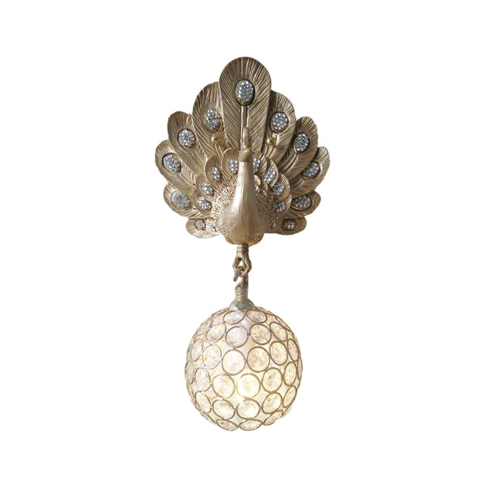 Skørter | Clear Crystal Orb Wall Light with Resin Peacock 1 Light Gold/Pink/White Wall Mounted Light for Nightstand