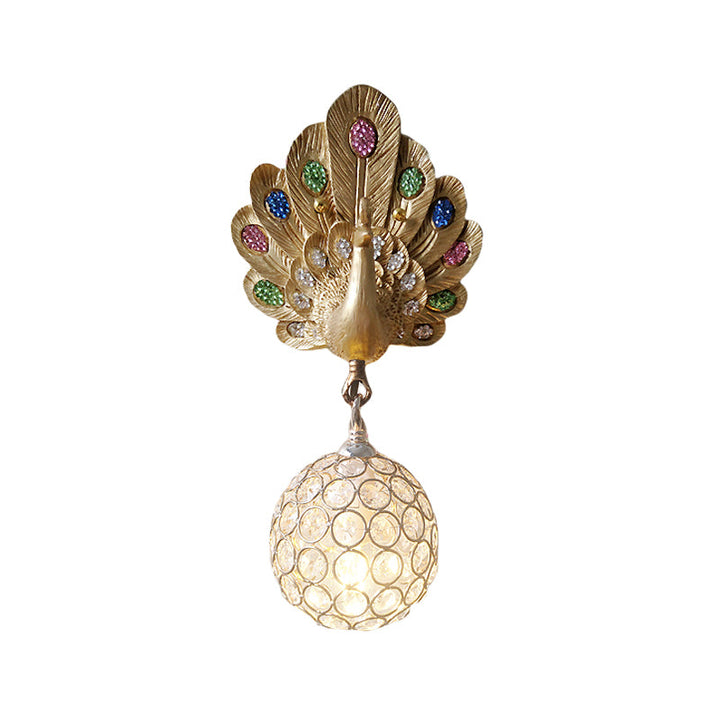 Skørter | Clear Crystal Orb Wall Light with Resin Peacock 1 Light Gold/Pink/White Wall Mounted Light for Nightstand