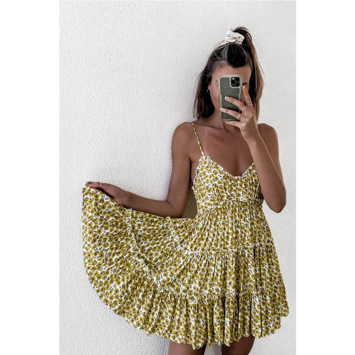 Women's Summer Ruffled Dress with Adjustable Straps and Flowing Cut
