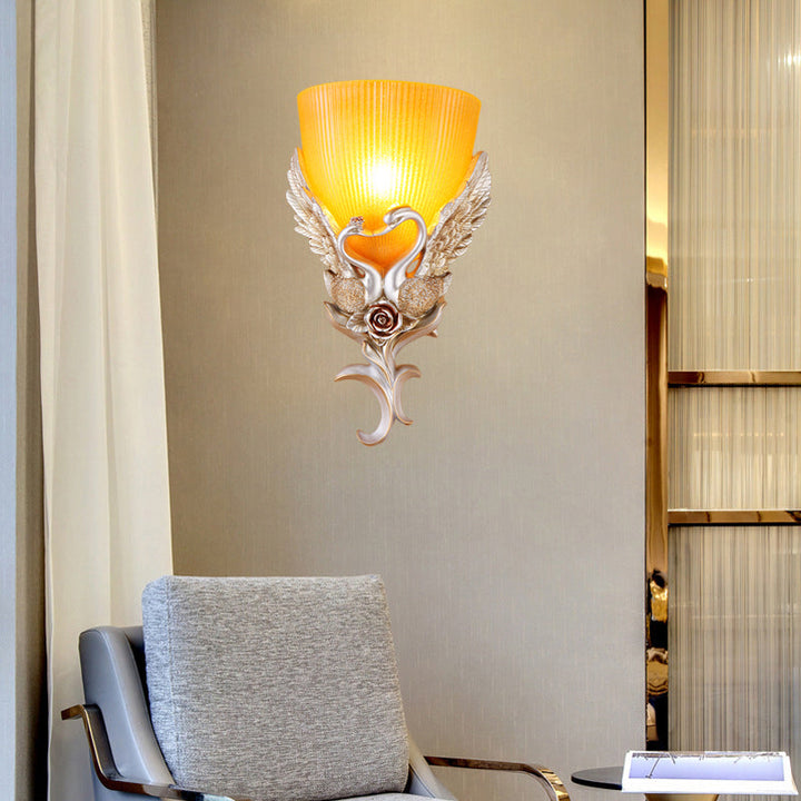 Skørter | Ribbed Glass Wall Lamp Minimalist 1 Light Corridor Sconces Light Fixture with Gold/Silver/White-Silver Swan Decoration