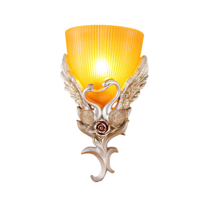 Skørter | Ribbed Glass Wall Lamp Minimalist 1 Light Corridor Sconces Light Fixture with Gold/Silver/White-Silver Swan Decoration