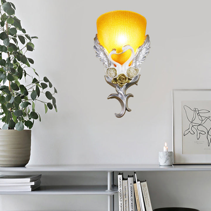 Skørter | Ribbed Glass Wall Lamp Minimalist 1 Light Corridor Sconces Light Fixture with Gold/Silver/White-Silver Swan Decoration