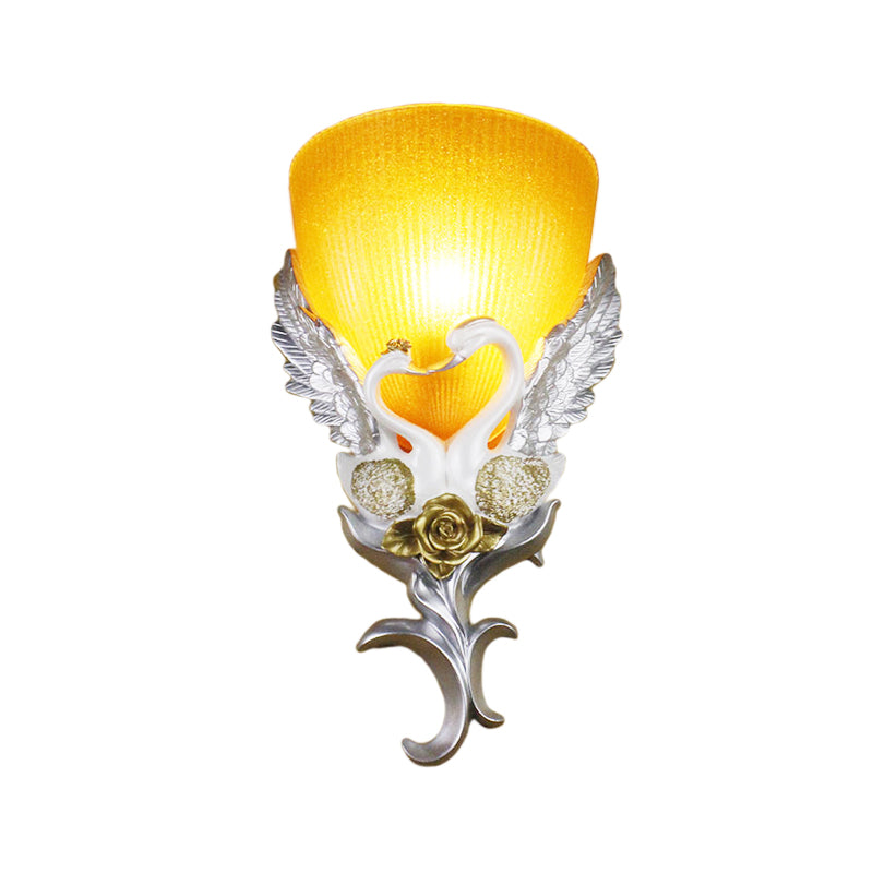 Skørter | Ribbed Glass Wall Lamp Minimalist 1 Light Corridor Sconces Light Fixture with Gold/Silver/White-Silver Swan Decoration