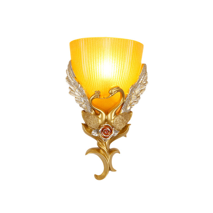Skørter | Ribbed Glass Wall Lamp Minimalist 1 Light Corridor Sconces Light Fixture with Gold/Silver/White-Silver Swan Decoration