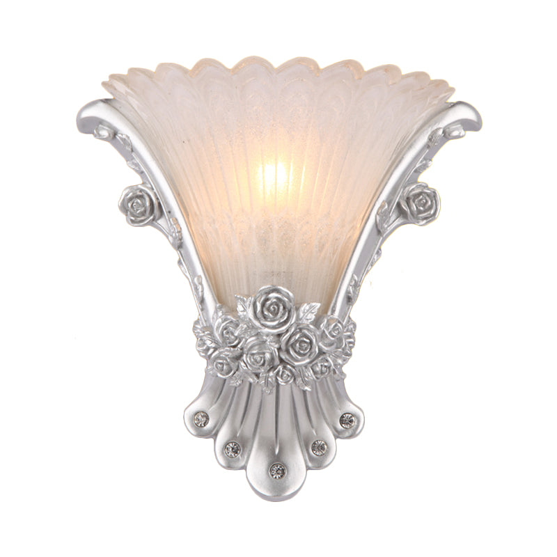 Skørter | Flower White Glass Wall Light Minimalist 1 Light Nightstand Wall Light with Silver/White/Apricot Resin Base