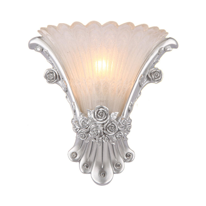 Skørter | Flower White Glass Wall Light Minimalist 1 Light Nightstand Wall Light with Silver/White/Apricot Resin Base