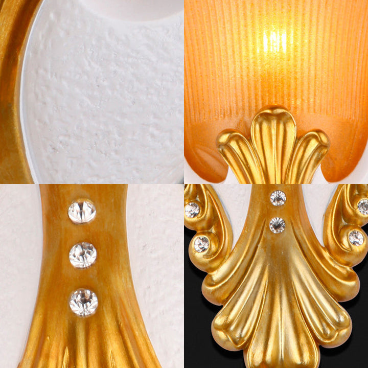 Skørter | 1 Light Ribbed Glass Wall Lamp Vintage White/Yellow Bell-Shaped Nightstand Lamp, 9.5"/13" Wide