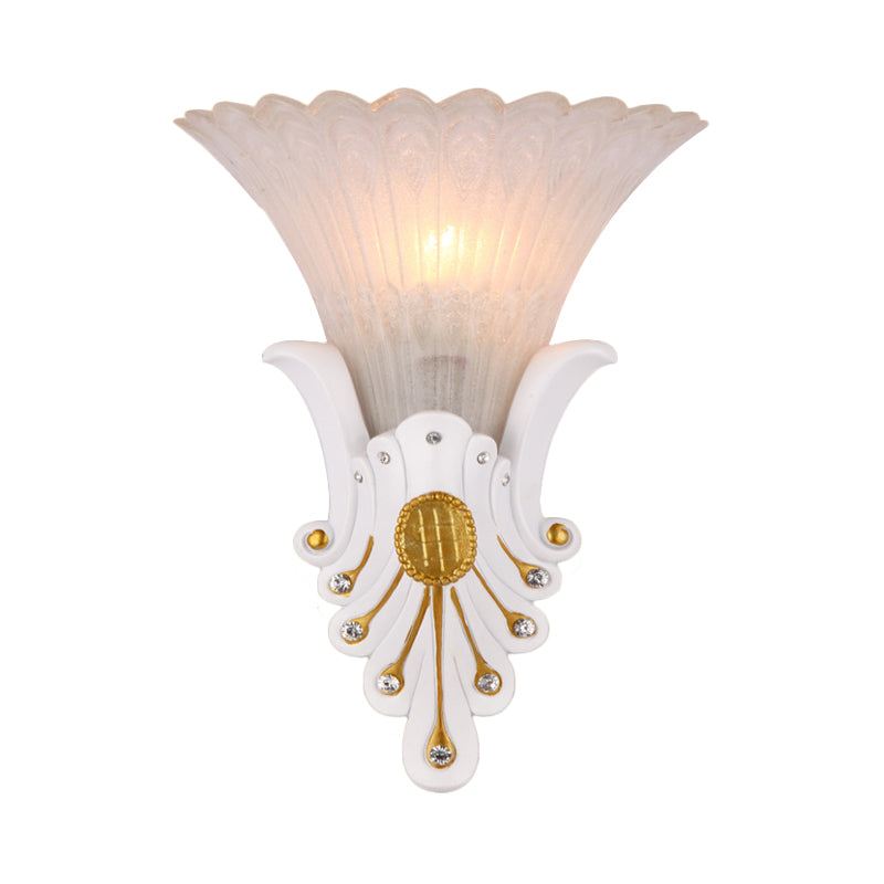 Skørter | Flower Nightstand Wall Light Traditional White/Yellow Glass 1 Light Wall Sconce with Diamond Accent