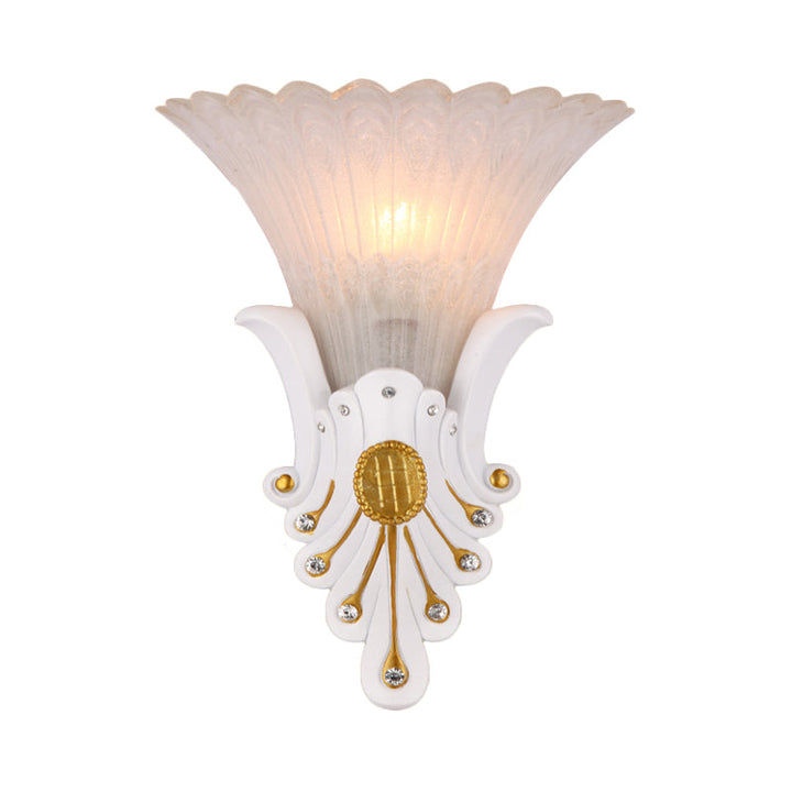 Skørter | Flower Nightstand Wall Light Traditional White/Yellow Glass 1 Light Wall Sconce with Diamond Accent